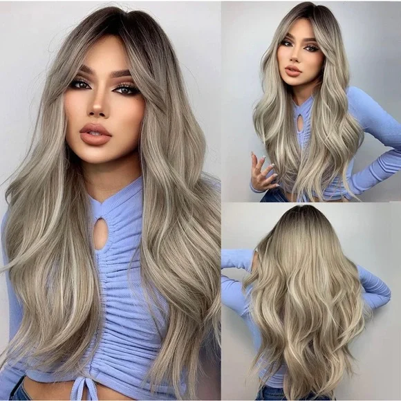 Accessories | Human Hair Blend Ash Blonde Wig With Side  display picture 1